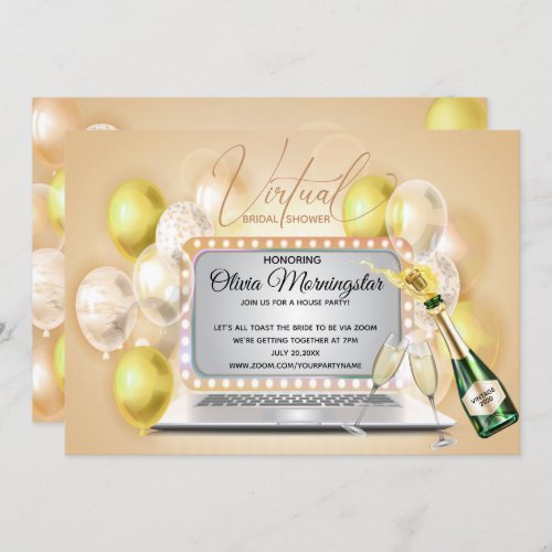 Yellow Virtual Bridal Shower Party Laptop Invitation