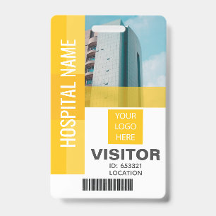 Yellow Visitor Bar Code, Logo ID Badge