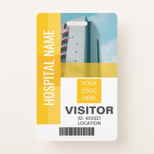 Yellow Visitor Bar Code Logo ID Badge