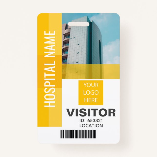 Yellow Visitor Bar Code, Logo ID Badge (Front)