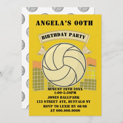 Yellow Volleyball Birthday Party Invites