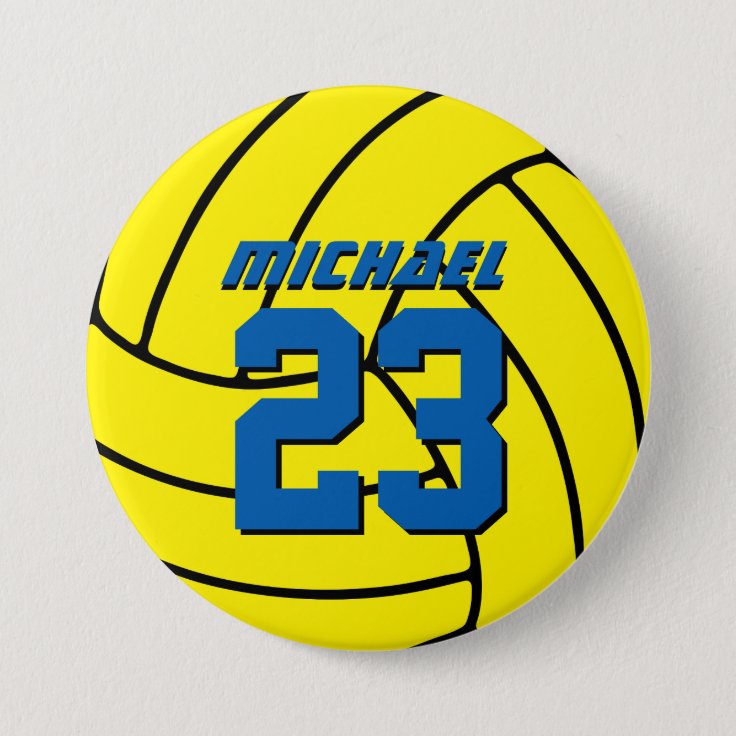 Yellow Volleyball Sports Team Button Pin | Zazzle