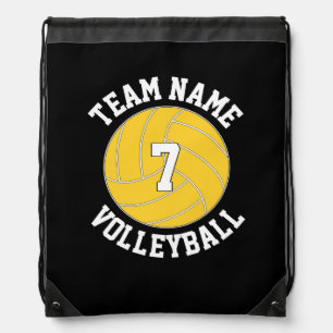 Yellow Volleyball Team Name & Player Number Custom Drawstring Bag