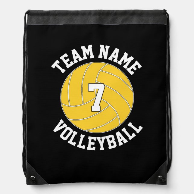 Yellow Volleyball Team Name & Player Number Custom Drawstring Bag (Front)