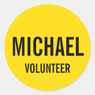 Yellow Volunteer Badge with Custom Name Classic Round Sticker