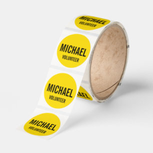 Yellow Volunteer Badge with Custom Name Classic Round Sticker
