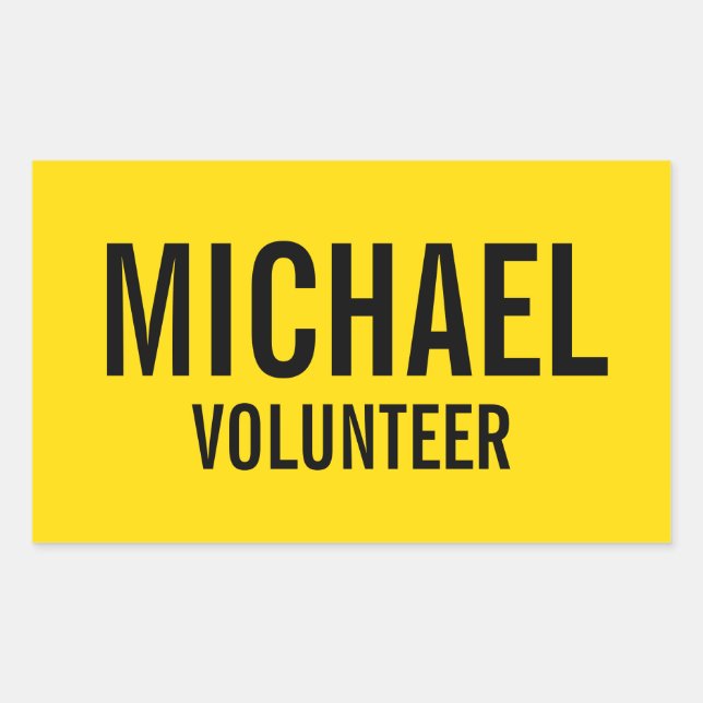 Yellow Volunteer Badge with Custom Name Rectangular Sticker (Front)