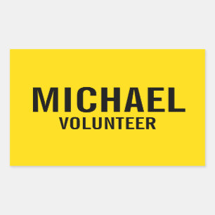 Yellow Volunteer Badge with Custom Name Rectangular Sticker