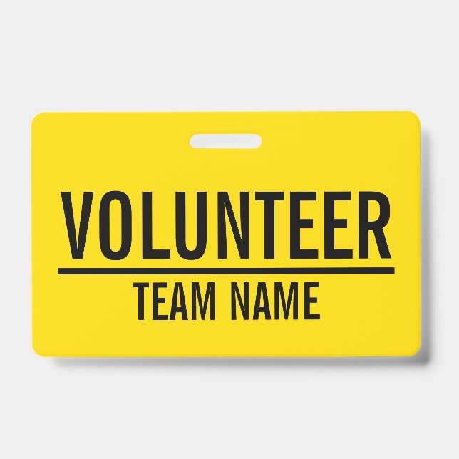 Yellow Volunteer Badge with Custom Team Name (Front)