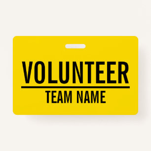 Yellow Volunteer Badge with Custom Team Name