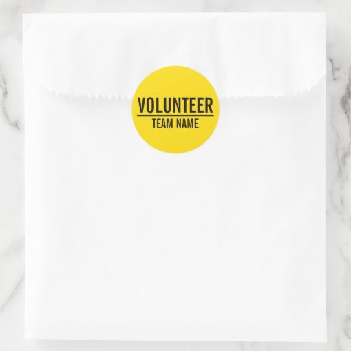 Yellow Volunteer Badge with Custom Team Name Classic Round Sticker | Zazzle