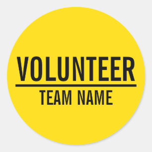Yellow Volunteer Badge with Custom Team Name Classic Round Sticker