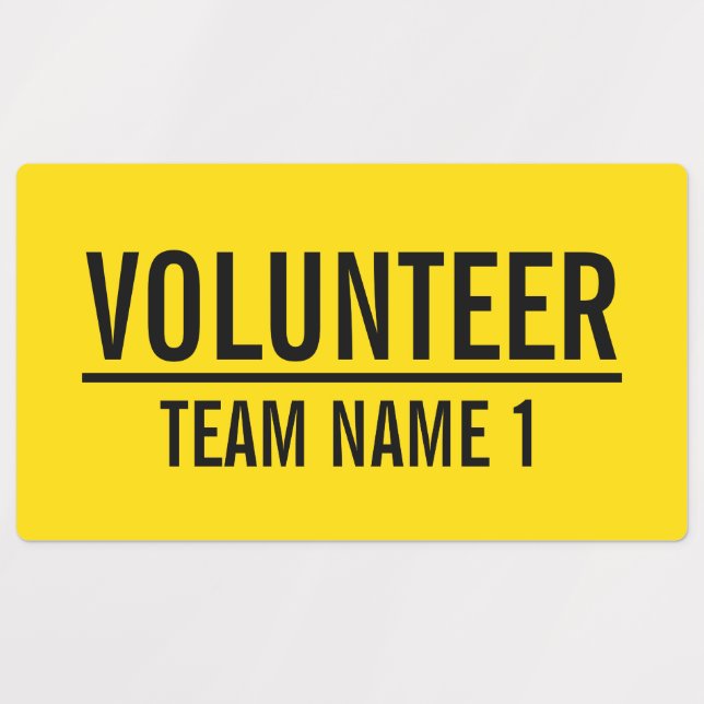 Yellow Volunteer Badge with Custom Team Name Labels (Design 1)