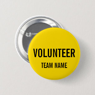 Yellow Volunteer Badge with Custom Team Name Pinback Button
