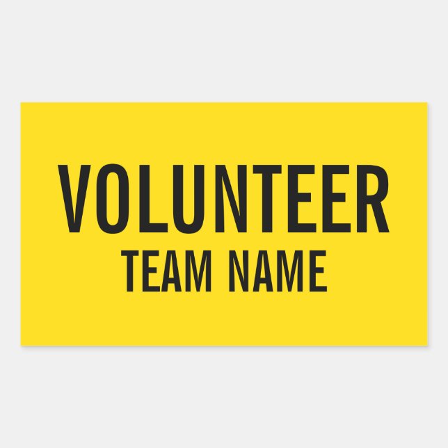 Yellow Volunteer Badge with Custom Team Name Rectangular Sticker (Front)