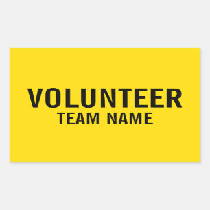 Yellow Volunteer Badge with Custom Team Name Rectangular Sticker