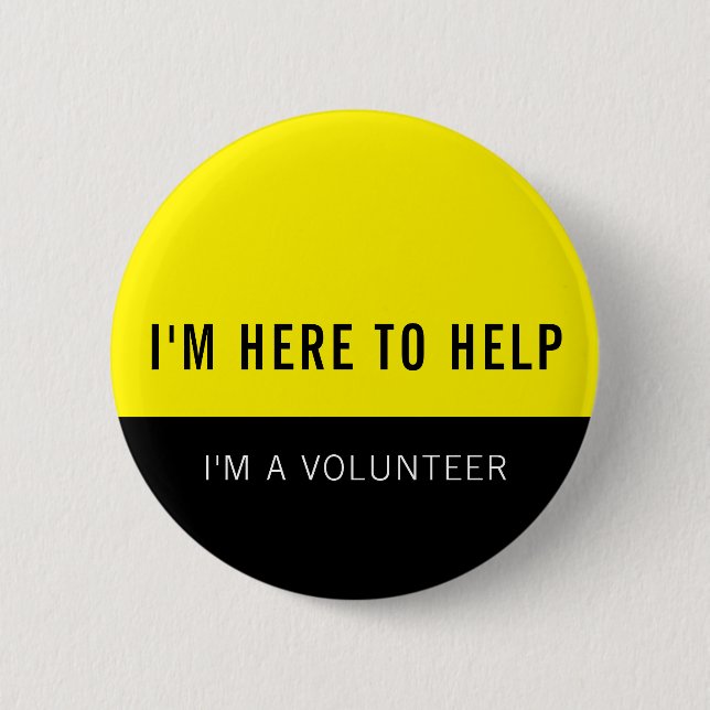 Yellow Volunteer Here To Help Button (Front)
