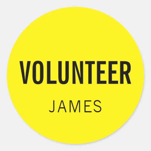 Yellow Volunteer Name Classic Round Sticker