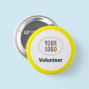 Yellow Volunteer Staff Button Badge Business Logo by MISOOK at Zazzle