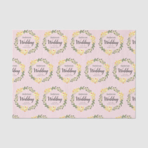 Yellow W/C Flowers Names & Date Blush Pink Wedding Tissue Paper