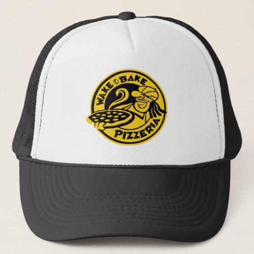 Yellow Wake  Bake Pizzeria Logo Trucker Hat