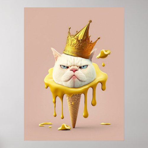 Yellow Wall Art of Crowned Ice Cream Cat