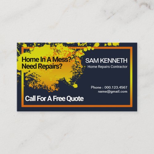 Yellow Wall Paint Splatter Home Repairs Business Card