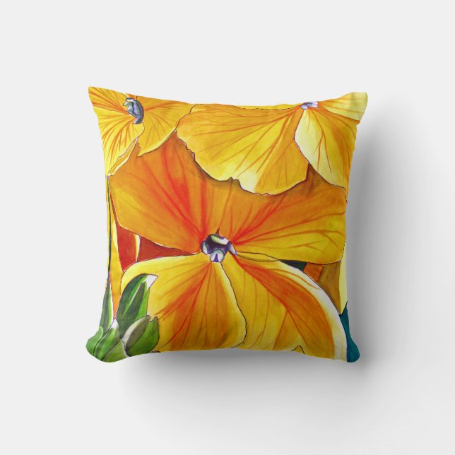 Yellow wallflower watercolour flower art throw pillow (Front)
