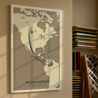 Yellow Warbler Migration Map – Minimalist Vintage Poster