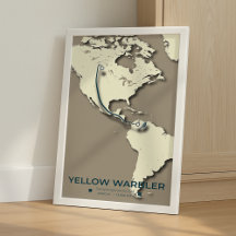 Yellow Warbler Migration Map – Minimalist Vintage 