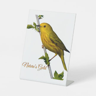 Yellow Warbler “Nature’s Gold” Printed Art Card Pedestal Sign