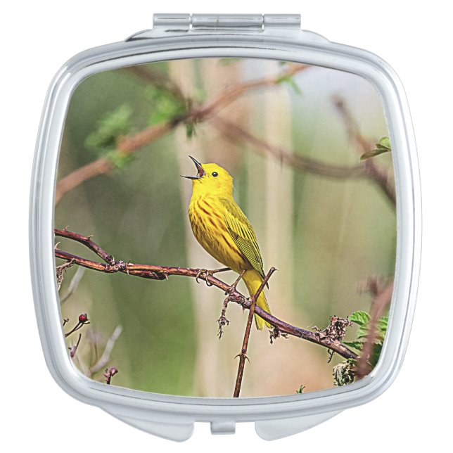 Yellow Warbler Singing Mirror For Makeup (Front)