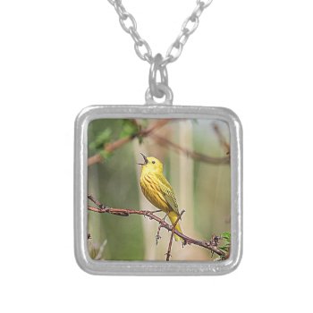 Yellow Warbler Singing Silver Plated Necklace by debscreative at Zazzle