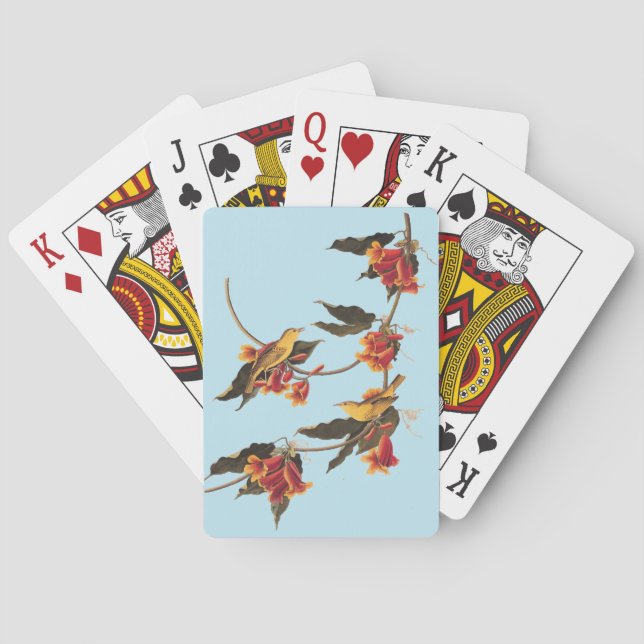 Yellow Warbler Songbirds on Flowering Crossvine Poker Cards (Back)
