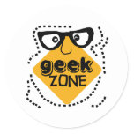 Yellow Warning Geek Zone Classic Round Sticker