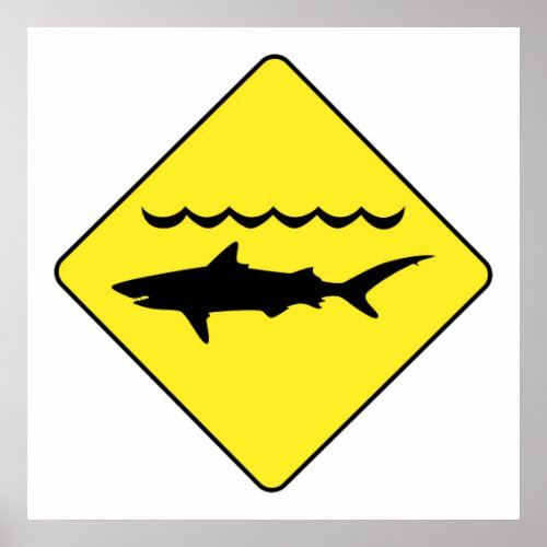 Yellow warning sharks sign