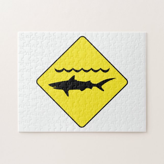 Yellow 'warning sharks' sign jigsaw puzzle (Horizontal)