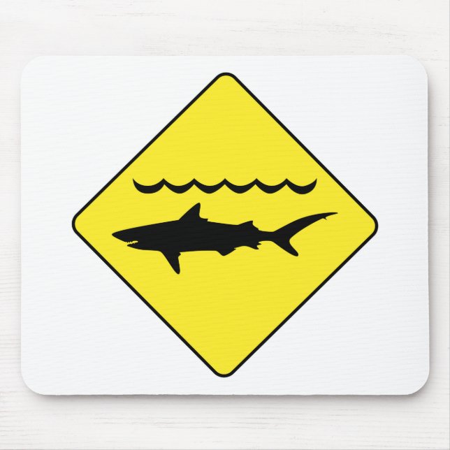 Yellow 'warning sharks' sign mousepad (Front)