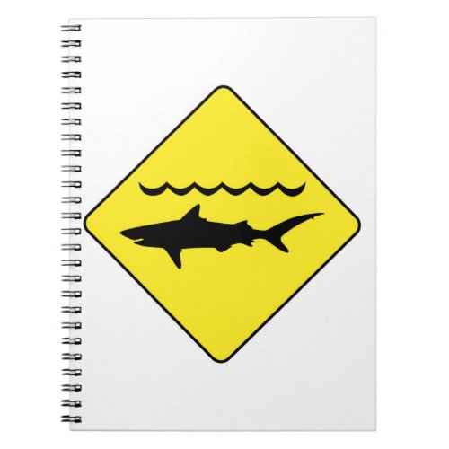 Yellow warning sharks sign notebook