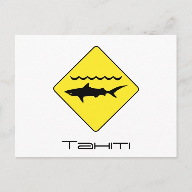 Yellow 'warning sharks' sign Tahiti postcard (Front)