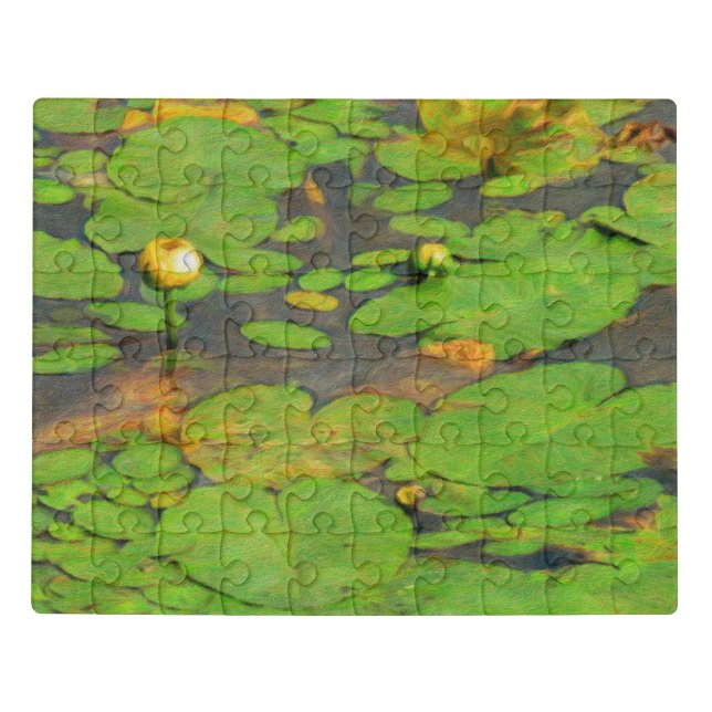 Yellow water lily blooming in the calm pound  jigsaw puzzle (Puzzle Horizontal)