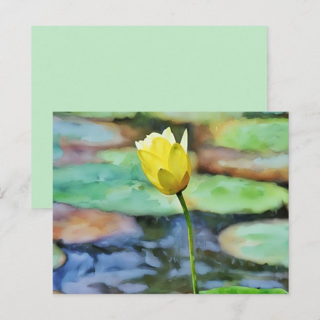 Yellow Water Lily Flower Art Note Card Set (Front/Back)