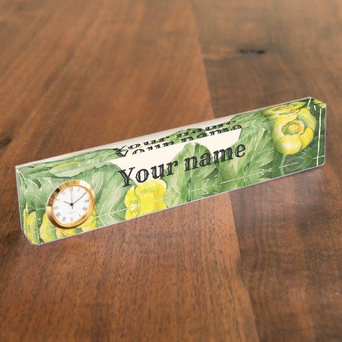 yellow water_lily watercolor desk name plate