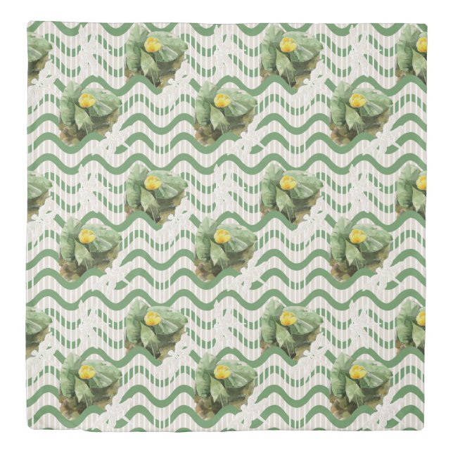 yellow Water Lily watercolor geometrical Pattern Duvet Cover (Front)