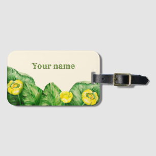 yellow water-lily watercolor luggage tag