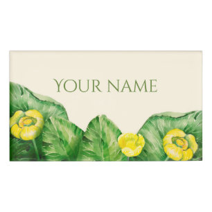 yellow water-lily watercolor name tag
