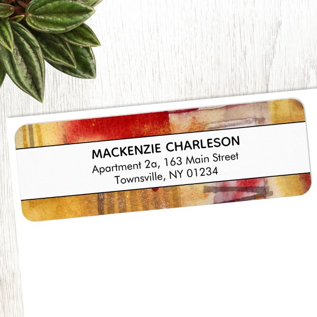Yellow Watercolor Abstract Geometric Label (Abstract watercolor return address label)