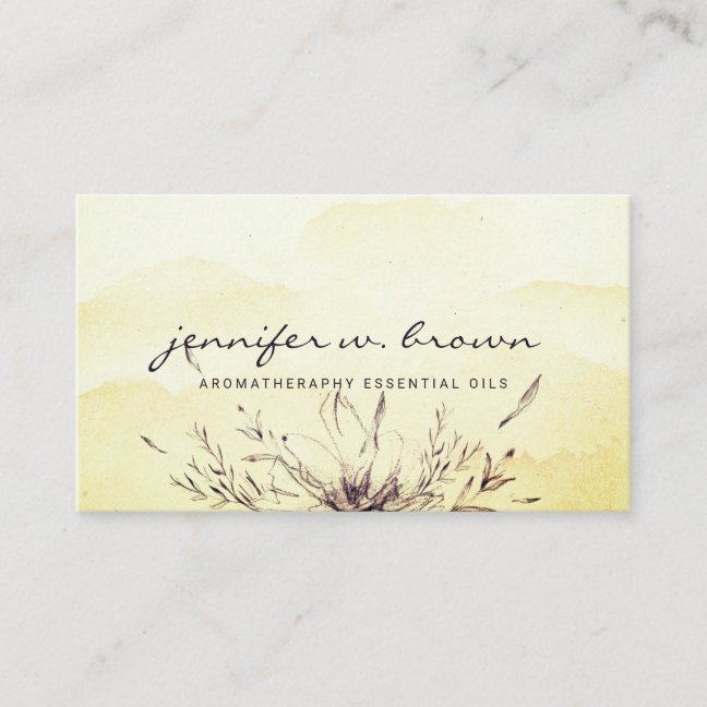 Yellow Watercolor botanical Essential Oils Leafy Business Card