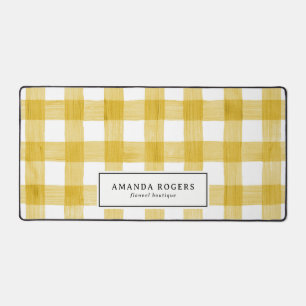 Yellow Watercolor Buffalo Plaid flannel modern Desk Mat