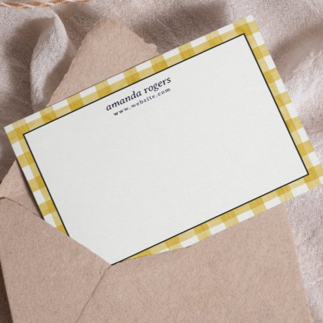 Yellow Watercolor Buffalo Plaid Monogram Note Card (Creator Uploaded)